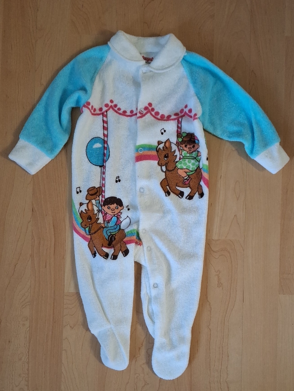 Vintage Snugabye Baby One-Piece Footie Sleeper With Carousel